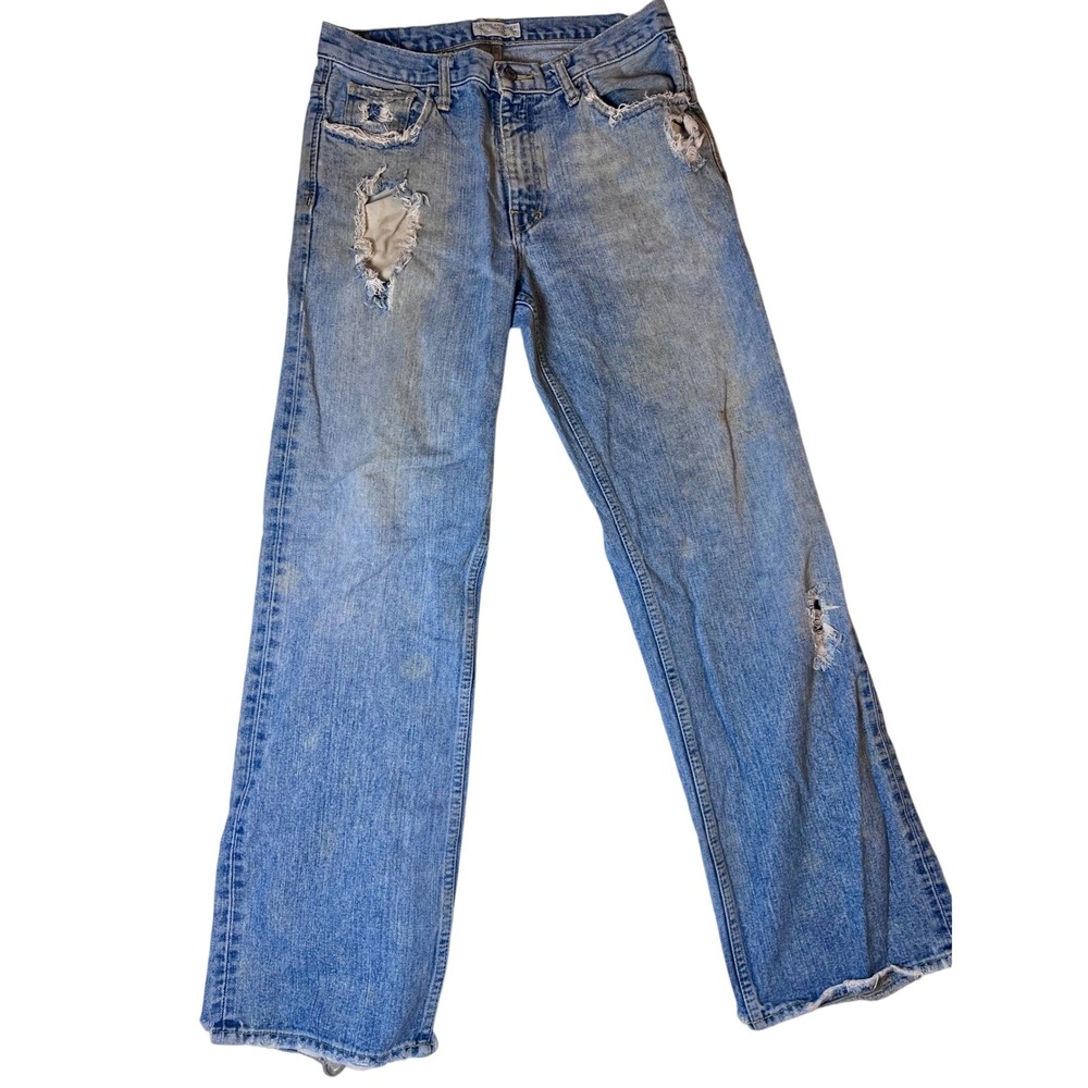 American Eagle Distressed Destroyed Grunge Straight Leg Jeans Light Wash 30x32